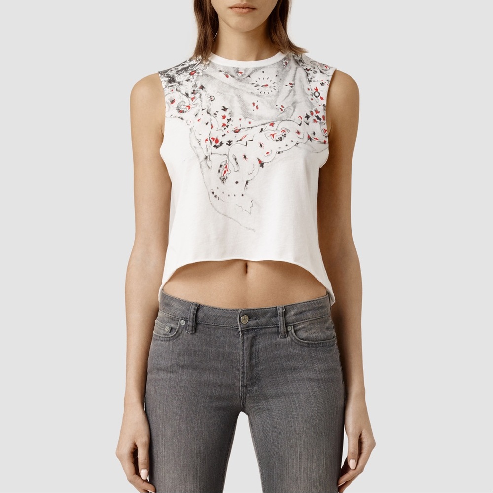 All Saints Band Cropped Tank Watercolor Paisley